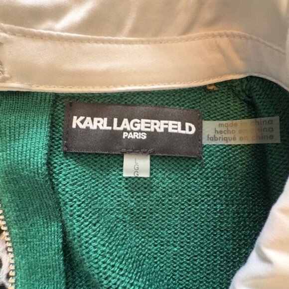 Karl Lagerfeld Paris Layered Essentials - Green Wool Blend Holiday Sweater Sz L - Picture 8 of 14